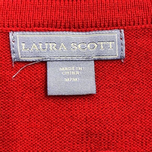 Laura scott Red Cable Knit Notched Scoop Neck Henley Style Pullover Sweater - Picture 6 of 7